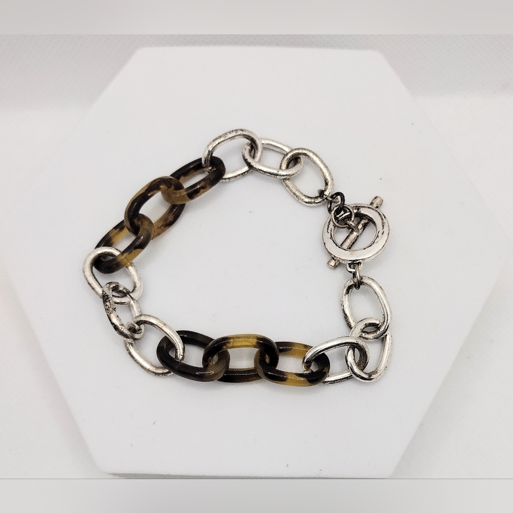 Fashion Chain Link Signed Champs Two Toned Bracelet